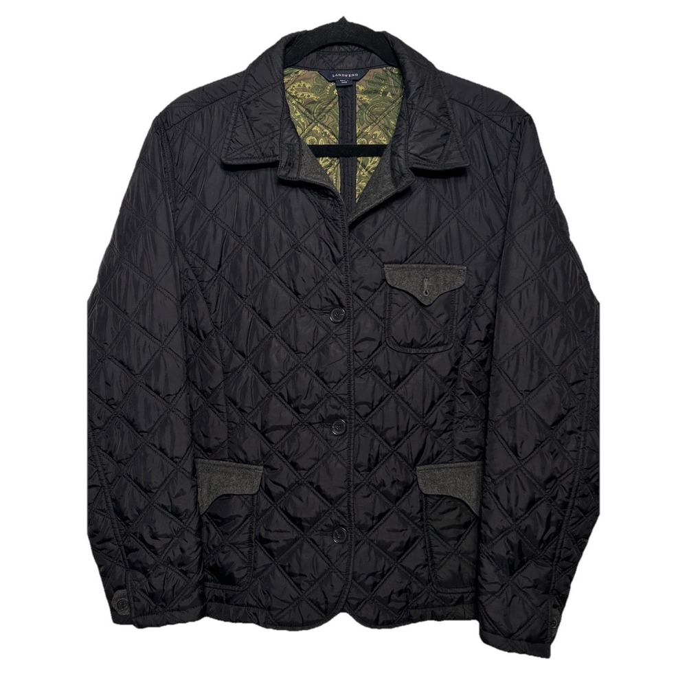 Land's End Diamond Quilted Barn Coat Black Women's Size 14-16‎ Read
